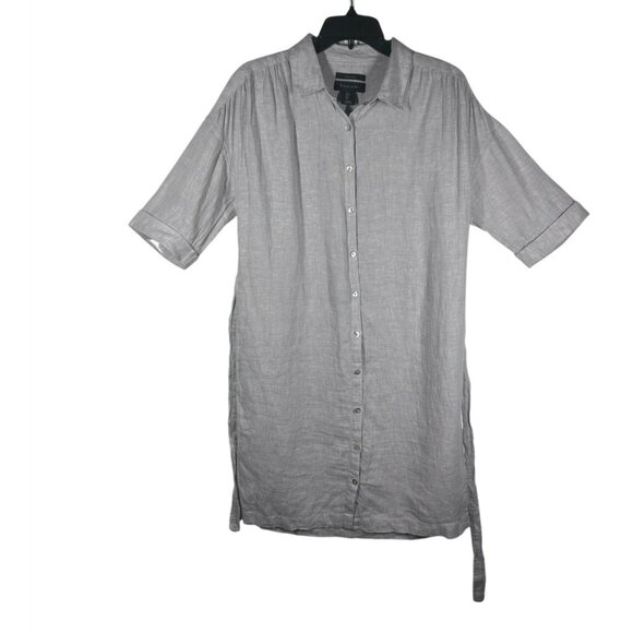 Tahari Womens 100% Linen Shirt Dress Women's Small Gray With Tie Waist - Picture 1 of 9
